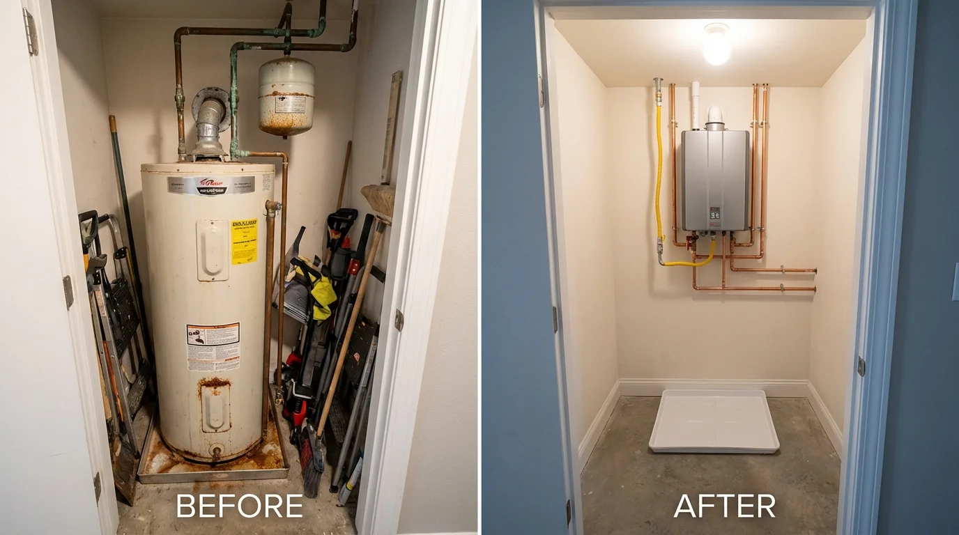 Tank water heater versus wall-mounted tankless unit comparison for Westfield, IN homeowners